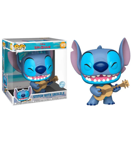 Figura Funko Pop Stitch con Ukelele 1419 - Disney Lilo y Stitch - Edición Especial Jumbo